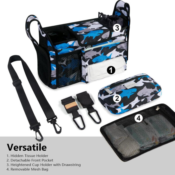 TOPDesign Universal Baby Stroller Organizer, Stroller Caddy with Detachable Mesh Bag & Heightened Insulated Cup Holders & Non-Slip Secure Hooks Accessories, Fits Most Strollers (Pink)