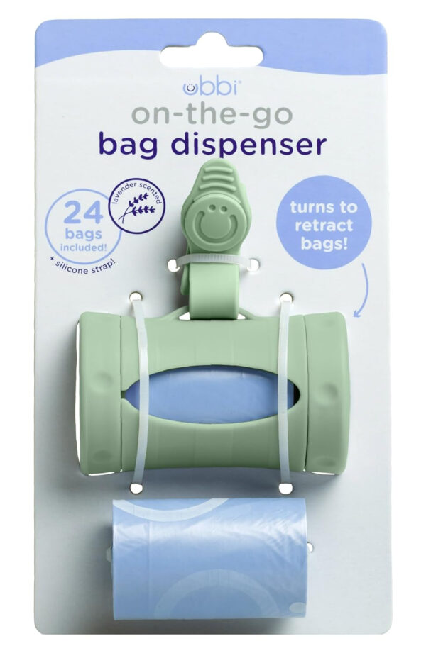 Ubbi Retractable On-the-Go Bag Dispenser for Baby Travel, Diaper Bag Accessory Must Have for Newborns, Helpful Baby Accessory, Taupe