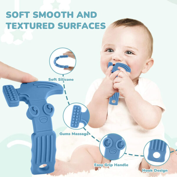 TYRY.HU Baby Teething Toys for Babies 0-6 Months 6-12 Months, BPA Free Silicone Baby Molar Teether Chew Toys, Hammer Wrench Spanner Pliers for Boys Girls, Soft-Textured, Easy to Hold & Clean, 4 Packs