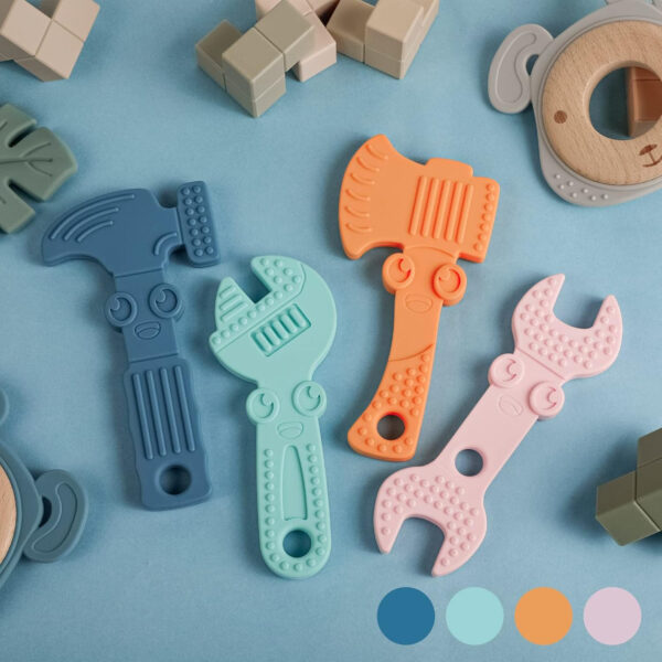 TYRY.HU Baby Teething Toys for Babies 0-6 Months 6-12 Months, BPA Free Silicone Baby Molar Teether Chew Toys, Hammer Wrench Spanner Pliers for Boys Girls, Soft-Textured, Easy to Hold & Clean, 4 Packs
