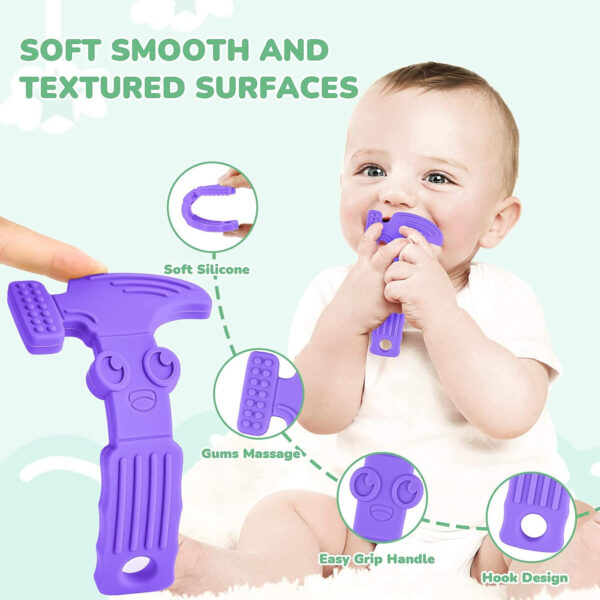 TYRY.HU Baby Teething Toys for Babies 0-6 Months 6-12 Months, BPA Free Silicone Baby Molar Teether Chew Toys, Hammer Wrench Spanner Pliers for Boys Girls, Soft-Textured, Easy to Hold & Clean, 4 Packs