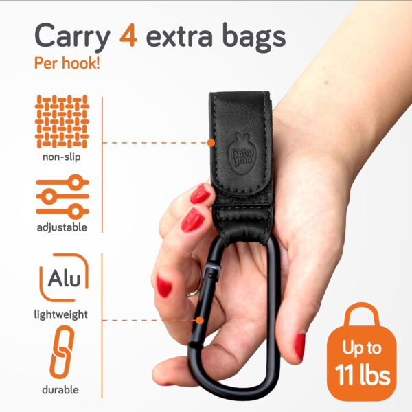 Baby Uma Stroller Hooks for Bags (2 Pack) - Universal Stroller Clips and Hooks, Non-Slip with One-Hand Opening, 11 lb Weight Capacity, Baby Travel Essential