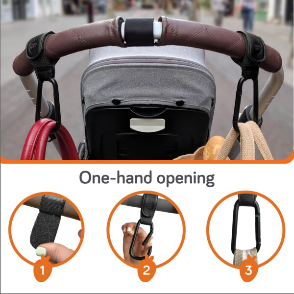 Baby Uma Stroller Hooks for Bags (2 Pack) - Universal Stroller Clips and Hooks, Non-Slip with One-Hand Opening, 11 lb Weight Capacity, Baby Travel Essential