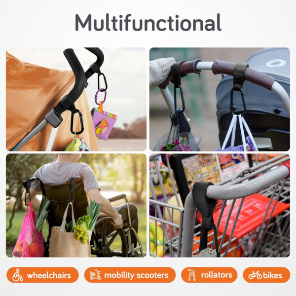 Baby Uma Stroller Hooks for Bags (2 Pack) - Universal Stroller Clips and Hooks, Non-Slip with One-Hand Opening, 11 lb Weight Capacity, Baby Travel Essential