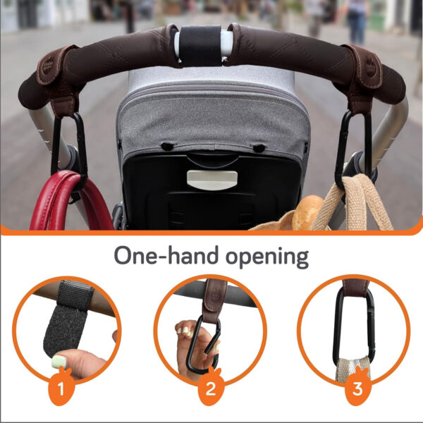 Baby Uma Stroller Hooks for Bags (2 Pack) - Universal Stroller Clips and Hooks, Non-Slip with One-Hand Opening, 11 lb Weight Capacity, Baby Travel Essential