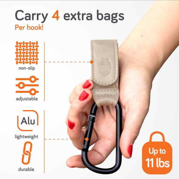 Baby Uma Stroller Hooks for Bags (2 Pack) - Universal Stroller Clips and Hooks, Non-Slip with One-Hand Opening, 11 lb Weight Capacity, Baby Travel Essential