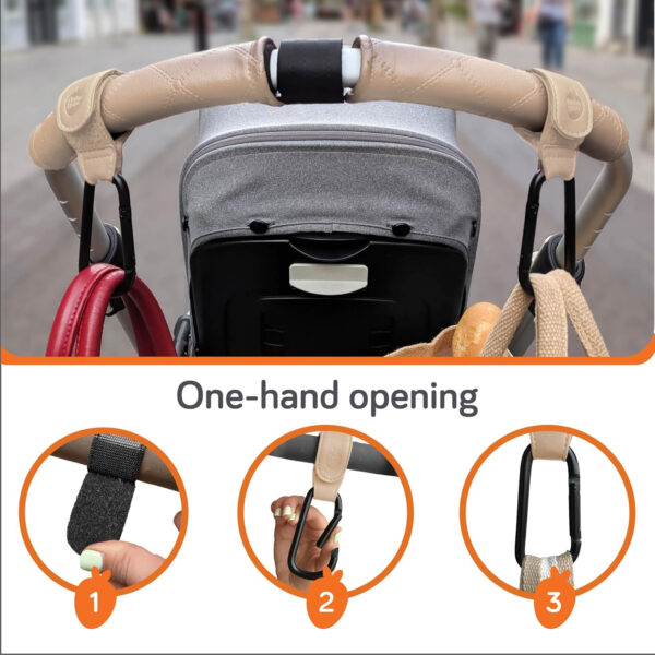 Baby Uma Stroller Hooks for Bags (2 Pack) - Universal Stroller Clips and Hooks, Non-Slip with One-Hand Opening, 11 lb Weight Capacity, Baby Travel Essential