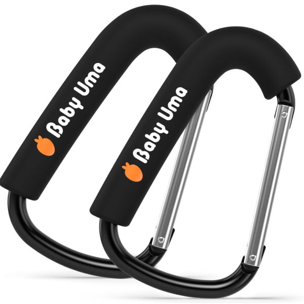 Baby Uma Stroller Hooks for Bags (2 Pack) - Universal Stroller Clips and Hooks, Non-Slip with One-Hand Opening, 11 lb Weight Capacity, Baby Travel Essential