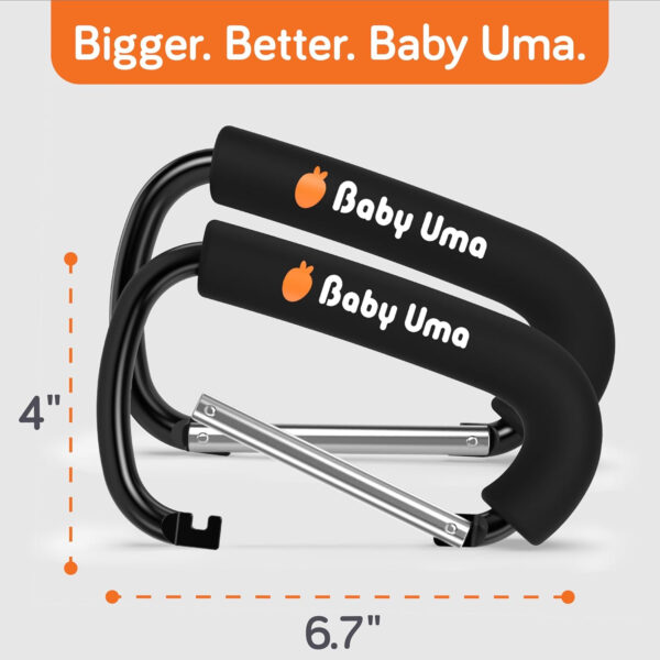 Baby Uma Stroller Hooks for Bags (2 Pack) - Universal Stroller Clips and Hooks, Non-Slip with One-Hand Opening, 11 lb Weight Capacity, Baby Travel Essential