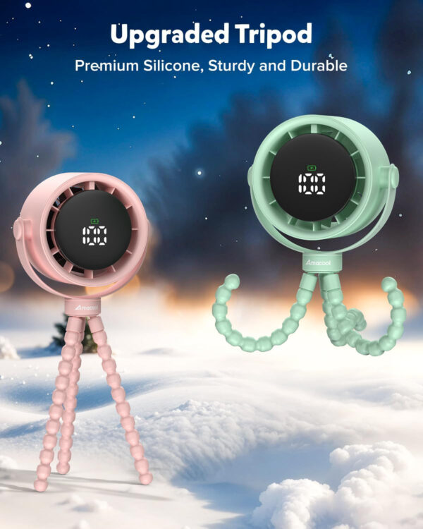 AMACOOL Baby Stroller Fan, Rechargeable Portable Clip on Fan, 17H Cooling with 5 Speeds, LED Display, 360°Rotate Personal Cooling Fans for Car Seat, Crib, Travel, Camping, Gifts for New Parents