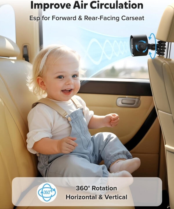 AMACOOL Baby Stroller Fan, Rechargeable Portable Clip on Fan, 17H Cooling with 5 Speeds, LED Display, 360°Rotate Personal Cooling Fans for Car Seat, Crib, Travel, Camping, Gifts for New Parents