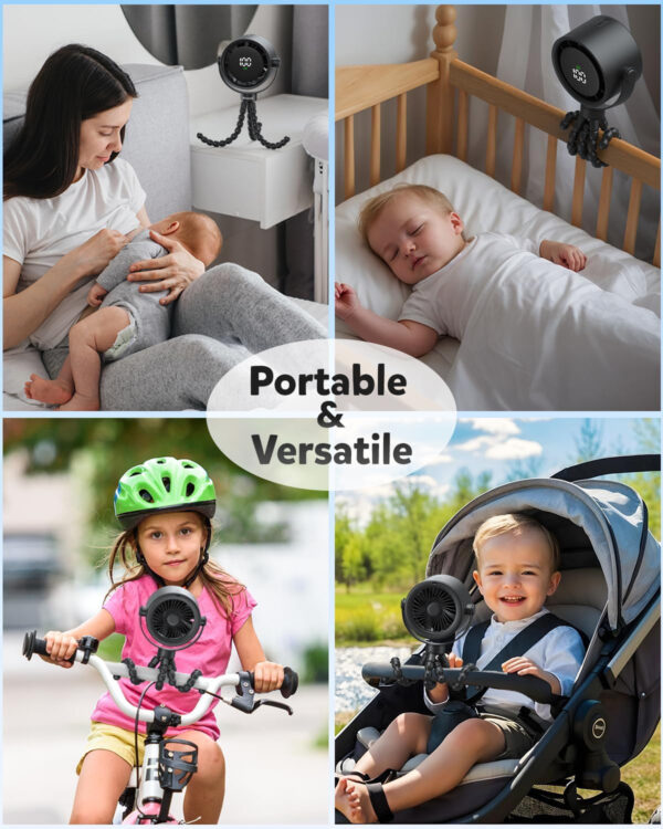 AMACOOL Baby Stroller Fan, Rechargeable Portable Clip on Fan, 17H Cooling with 5 Speeds, LED Display, 360°Rotate Personal Cooling Fans for Car Seat, Crib, Travel, Camping, Gifts for New Parents