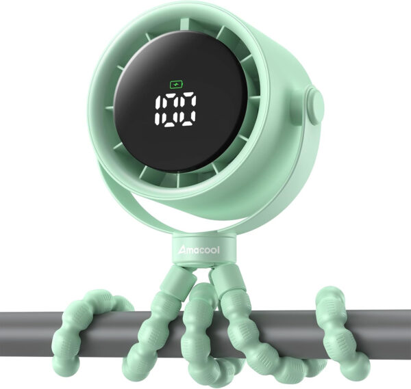 AMACOOL Baby Stroller Fan, Rechargeable Portable Clip on Fan, 17H Cooling with 5 Speeds, LED Display, 360°Rotate Personal Cooling Fans for Car Seat, Crib, Travel, Camping, Gifts for New Parents