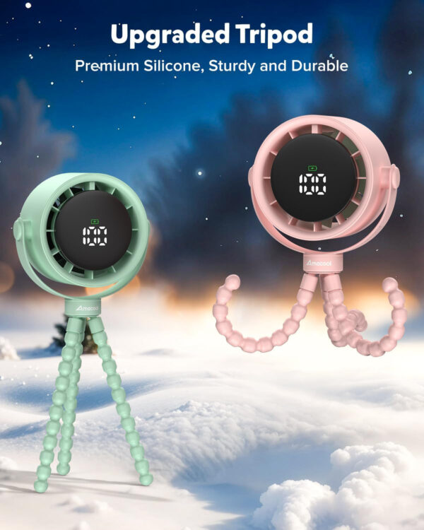 AMACOOL Baby Stroller Fan, Rechargeable Portable Clip on Fan, 17H Cooling with 5 Speeds, LED Display, 360°Rotate Personal Cooling Fans for Car Seat, Crib, Travel, Camping, Gifts for New Parents