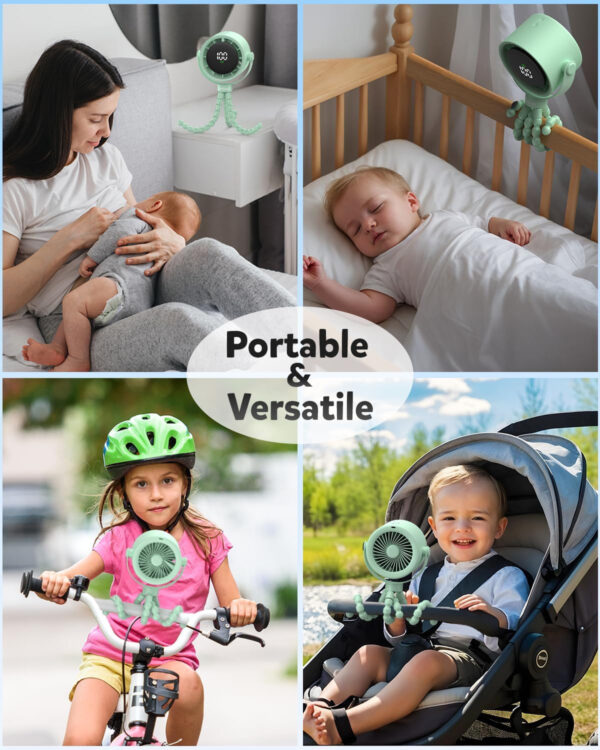 AMACOOL Baby Stroller Fan, Rechargeable Portable Clip on Fan, 17H Cooling with 5 Speeds, LED Display, 360°Rotate Personal Cooling Fans for Car Seat, Crib, Travel, Camping, Gifts for New Parents