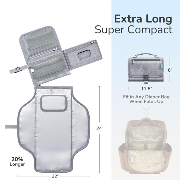 Portable Diaper Changing Pad for Baby, Detachable Travel Changing Pad with Baby Wipes Pocket, Gifts for Baby Shower, Newborn Girls and Boys (Grey)
