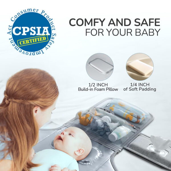 Portable Diaper Changing Pad for Baby, Detachable Travel Changing Pad with Baby Wipes Pocket, Gifts for Baby Shower, Newborn Girls and Boys (Grey)