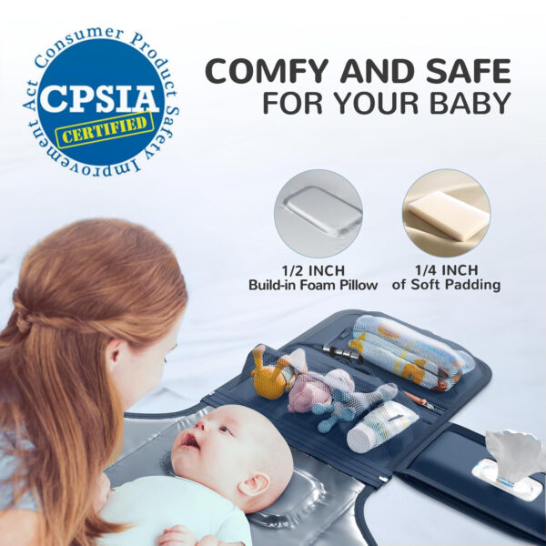 Portable Diaper Changing Pad for Baby, Detachable Travel Changing Pad with Baby Wipes Pocket, Gifts for Baby Shower, Newborn Girls and Boys (Grey)