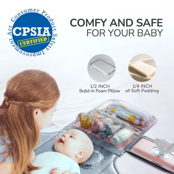 Portable Diaper Changing Pad for Baby, Detachable Travel Changing Pad with Baby Wipes Pocket, Gifts for Baby Shower, Newborn Girls and Boys (Grey)