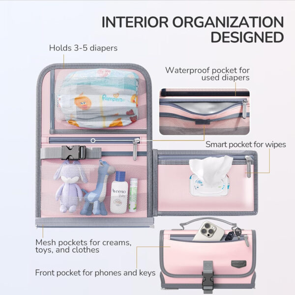 Portable Diaper Changing Pad for Baby, Detachable Travel Changing Pad with Baby Wipes Pocket, Gifts for Baby Shower, Newborn Girls and Boys (Grey)