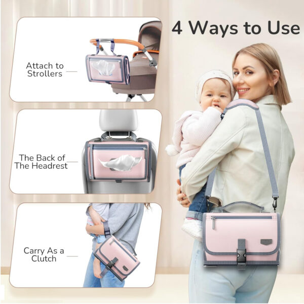 Portable Diaper Changing Pad for Baby, Detachable Travel Changing Pad with Baby Wipes Pocket, Gifts for Baby Shower, Newborn Girls and Boys (Grey)