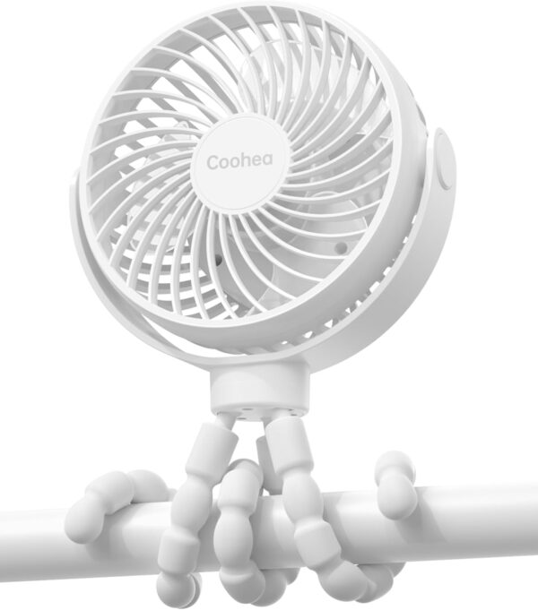Stroller Fan Clip on for Baby, 4000mAh Rechargeable Battery Operated, Flexible Tripod, 3 Wind Speed, 360° Rotatable, Small Portable Fan for Car Seat Crib Backseat Beach Travel Camping, Pink
