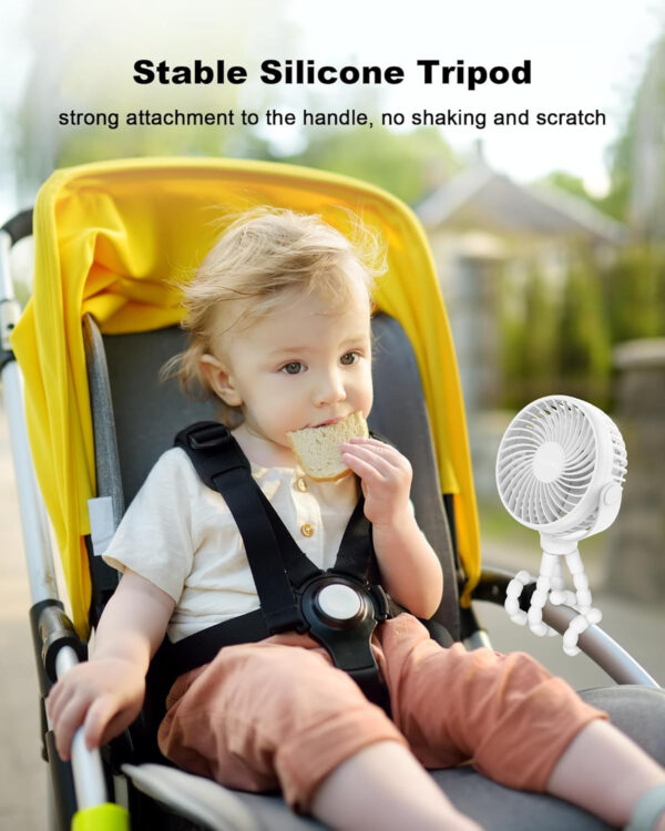 Stroller Fan Clip on for Baby, 4000mAh Rechargeable Battery Operated, Flexible Tripod, 3 Wind Speed, 360° Rotatable, Small Portable Fan for Car Seat Crib Backseat Beach Travel Camping, Pink
