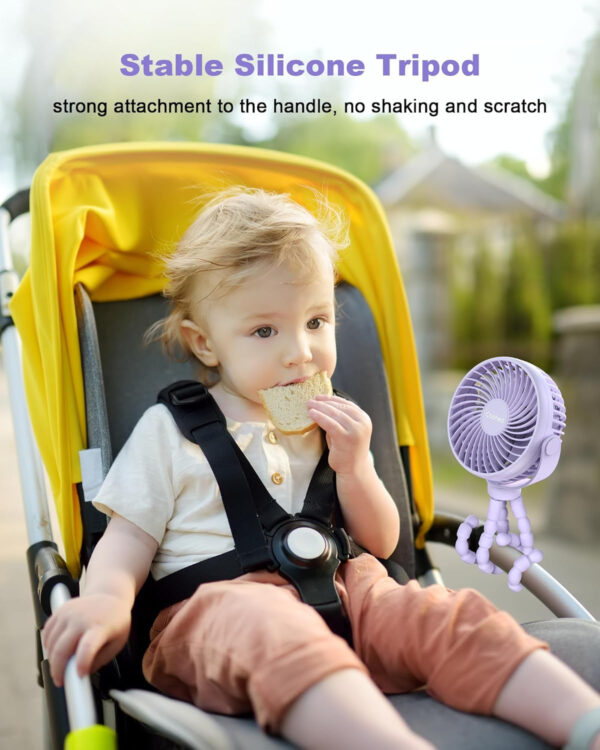 Stroller Fan Clip on for Baby, 4000mAh Rechargeable Battery Operated, Flexible Tripod, 3 Wind Speed, 360° Rotatable, Small Portable Fan for Car Seat Crib Backseat Beach Travel Camping, Pink