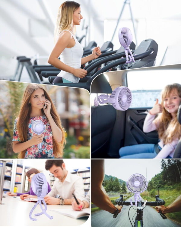 Stroller Fan Clip on for Baby, 4000mAh Rechargeable Battery Operated, Flexible Tripod, 3 Wind Speed, 360° Rotatable, Small Portable Fan for Car Seat Crib Backseat Beach Travel Camping, Pink
