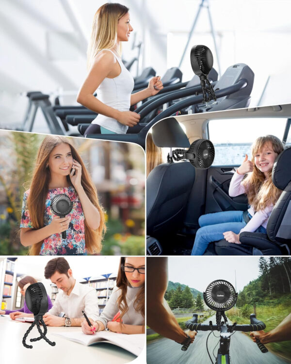 Stroller Fan Clip on for Baby, 4000mAh Rechargeable Battery Operated, Flexible Tripod, 3 Wind Speed, 360° Rotatable, Small Portable Fan for Car Seat Crib Backseat Beach Travel Camping, Pink