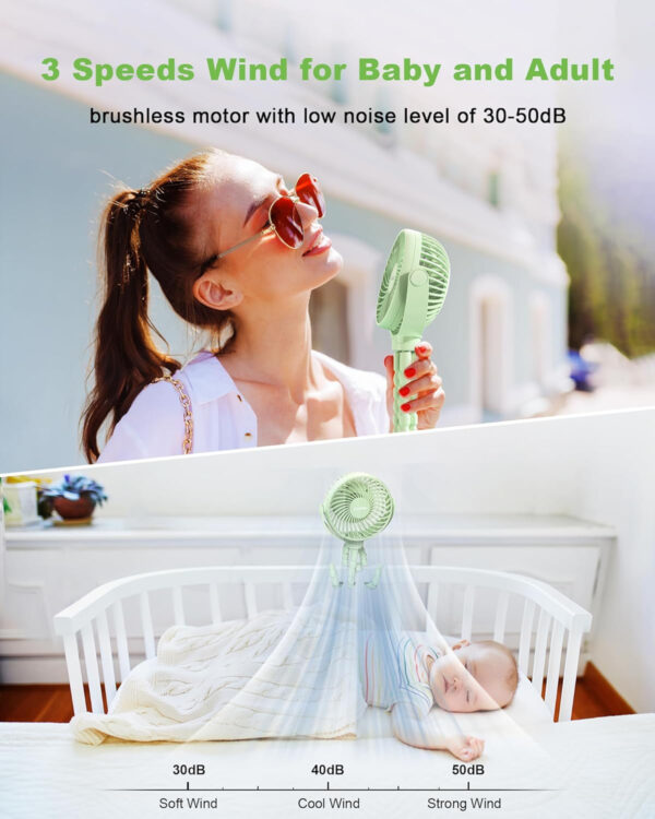 Stroller Fan Clip on for Baby, 4000mAh Rechargeable Battery Operated, Flexible Tripod, 3 Wind Speed, 360° Rotatable, Small Portable Fan for Car Seat Crib Backseat Beach Travel Camping, Pink