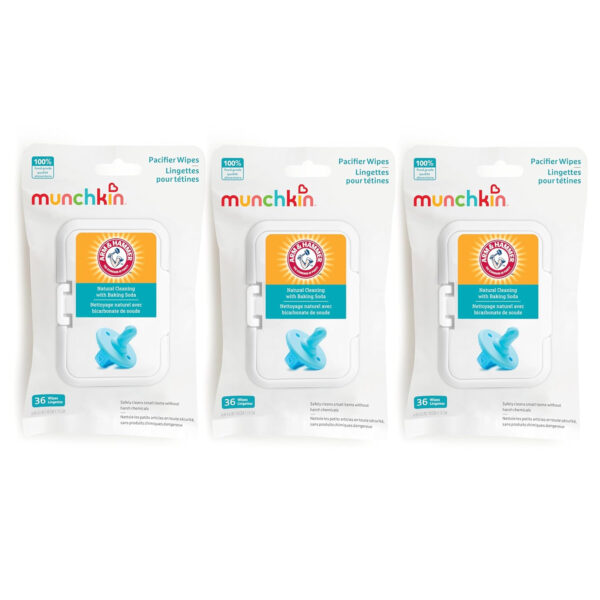 Munchkin Arm & Hammer Pacifier Wipes - Safely Cleans Breast Pump Parts and Feeding Essentials for Baby and Toddler, 1 Pack, 36 Wipes