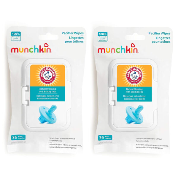Munchkin Arm & Hammer Pacifier Wipes - Safely Cleans Breast Pump Parts and Feeding Essentials for Baby and Toddler, 1 Pack, 36 Wipes