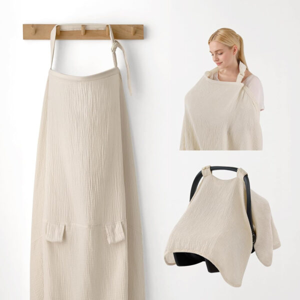 Blissful Diary Baby Car Seat Cover, Extra Large Mesh Window, Breathable Muslin Cotton, Infant Windproof Canopy, Must-Have Baby Gift - Roman Green