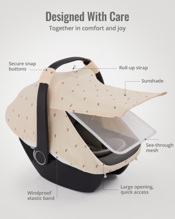 Blissful Diary Baby Car Seat Cover, Extra Large Mesh Window, Breathable Muslin Cotton, Infant Windproof Canopy, Must-Have Baby Gift - Roman Green