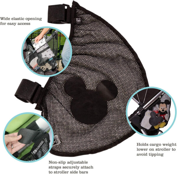 Disney Baby by J.L. Childress Side Sling Cargo Net, Stroller Organizer & Storage, Mickey Black