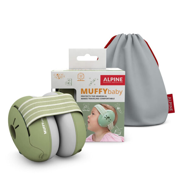 Alpine Muffy Baby Ear Protection for Babies and Toddlers up to 36 Months - CE & ANSI Certified - Noise Reduction Earmuffs - Comfortable Baby Headphones Against Hearing Damage & Improves Sleep - Green