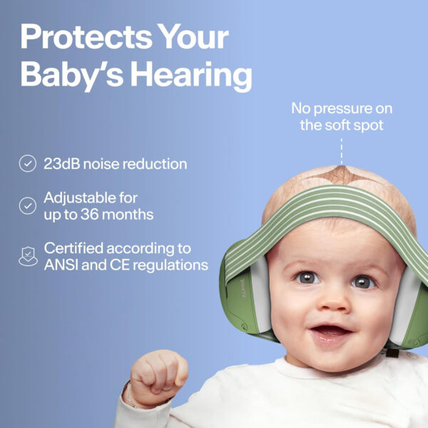 Alpine Muffy Baby Ear Protection for Babies and Toddlers up to 36 Months - CE & ANSI Certified - Noise Reduction Earmuffs - Comfortable Baby Headphones Against Hearing Damage & Improves Sleep - Green