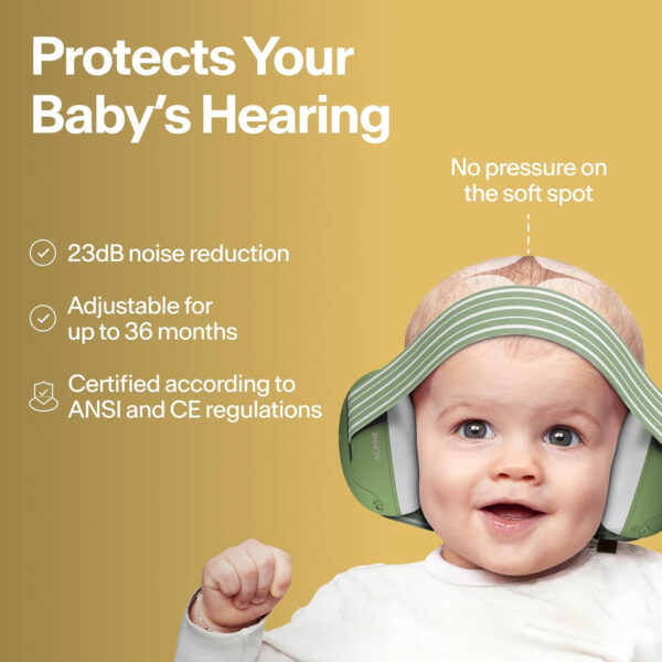 Alpine Muffy Baby Ear Protection for Babies and Toddlers up to 36 Months - CE & ANSI Certified - Noise Reduction Earmuffs - Comfortable Baby Headphones Against Hearing Damage & Improves Sleep - Green