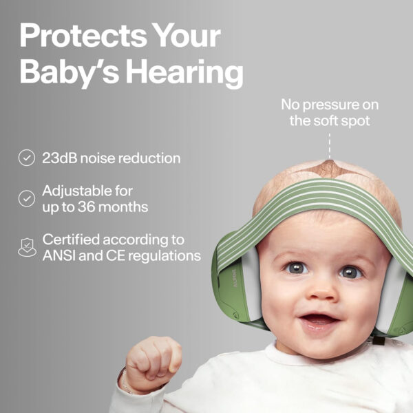 Alpine Muffy Baby Ear Protection for Babies and Toddlers up to 36 Months - CE & ANSI Certified - Noise Reduction Earmuffs - Comfortable Baby Headphones Against Hearing Damage & Improves Sleep - Green