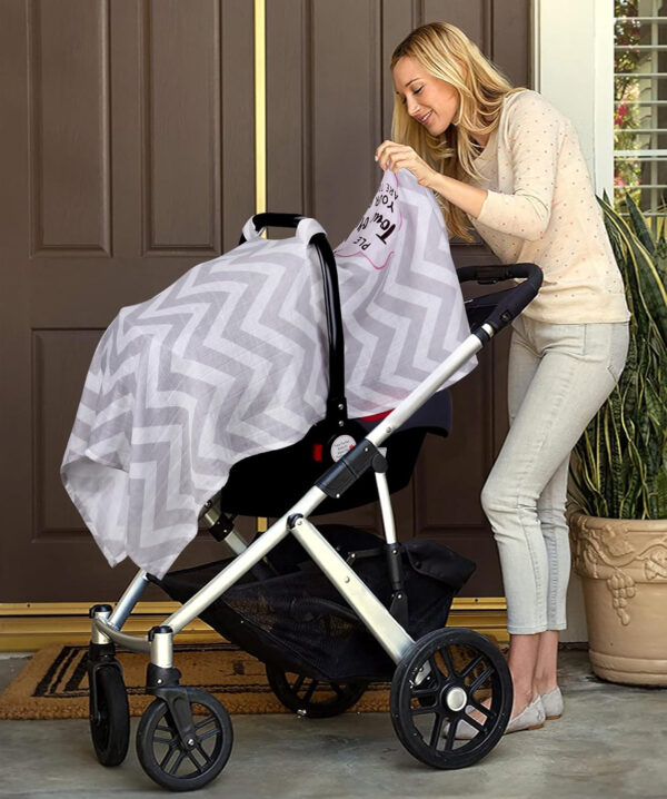 Muslin Carseat Cover for Babies, Metplus Breathable Infant Carseat Cover Lightweight Baby Carrier Cover for Girls Boys, Fit Spring Summer/Hot Days/Warm Weather, Pink Floral