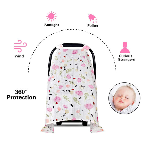 Muslin Carseat Cover for Babies, Metplus Breathable Infant Carseat Cover Lightweight Baby Carrier Cover for Girls Boys, Fit Spring Summer/Hot Days/Warm Weather, Pink Floral