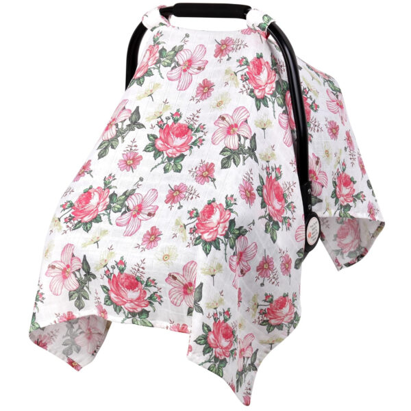 Muslin Carseat Cover for Babies, Metplus Breathable Infant Carseat Cover Lightweight Baby Carrier Cover for Girls Boys, Fit Spring Summer/Hot Days/Warm Weather, Pink Floral