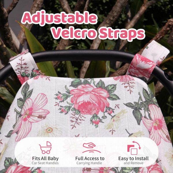 Muslin Carseat Cover for Babies, Metplus Breathable Infant Carseat Cover Lightweight Baby Carrier Cover for Girls Boys, Fit Spring Summer/Hot Days/Warm Weather, Pink Floral