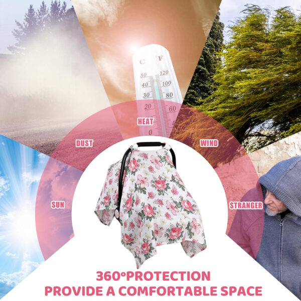 Muslin Carseat Cover for Babies, Metplus Breathable Infant Carseat Cover Lightweight Baby Carrier Cover for Girls Boys, Fit Spring Summer/Hot Days/Warm Weather, Pink Floral