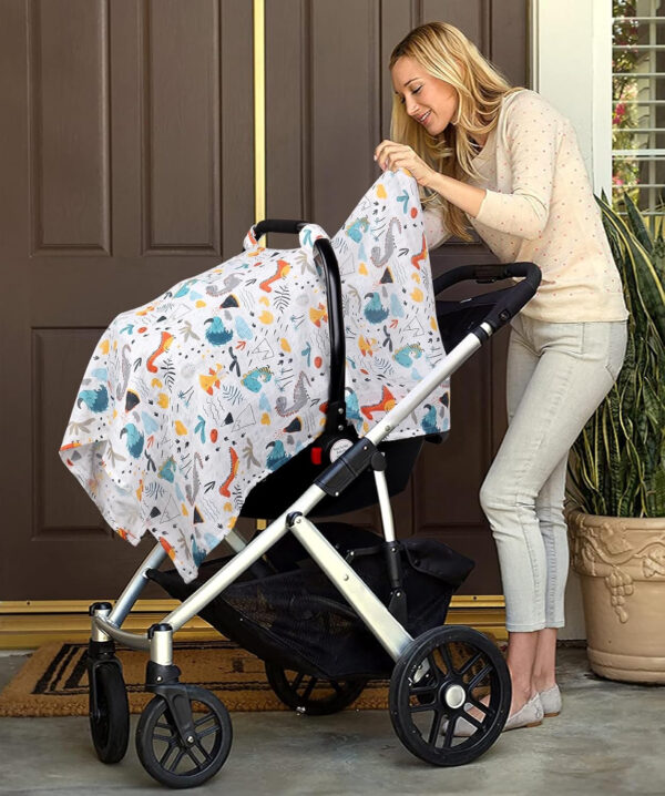 Muslin Carseat Cover for Babies, Metplus Breathable Infant Carseat Cover Lightweight Baby Carrier Cover for Girls Boys, Fit Spring Summer/Hot Days/Warm Weather, Pink Floral