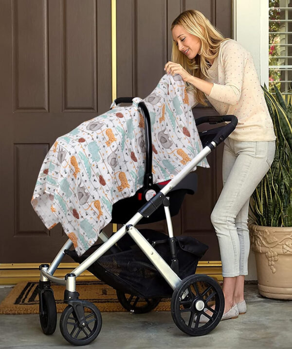 Muslin Carseat Cover for Babies, Metplus Breathable Infant Carseat Cover Lightweight Baby Carrier Cover for Girls Boys, Fit Spring Summer/Hot Days/Warm Weather, Pink Floral