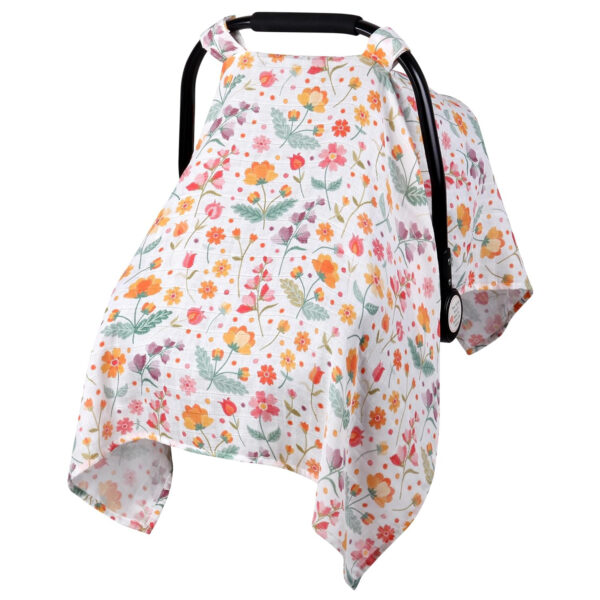 Muslin Carseat Cover for Babies, Metplus Breathable Infant Carseat Cover Lightweight Baby Carrier Cover for Girls Boys, Fit Spring Summer/Hot Days/Warm Weather, Pink Floral