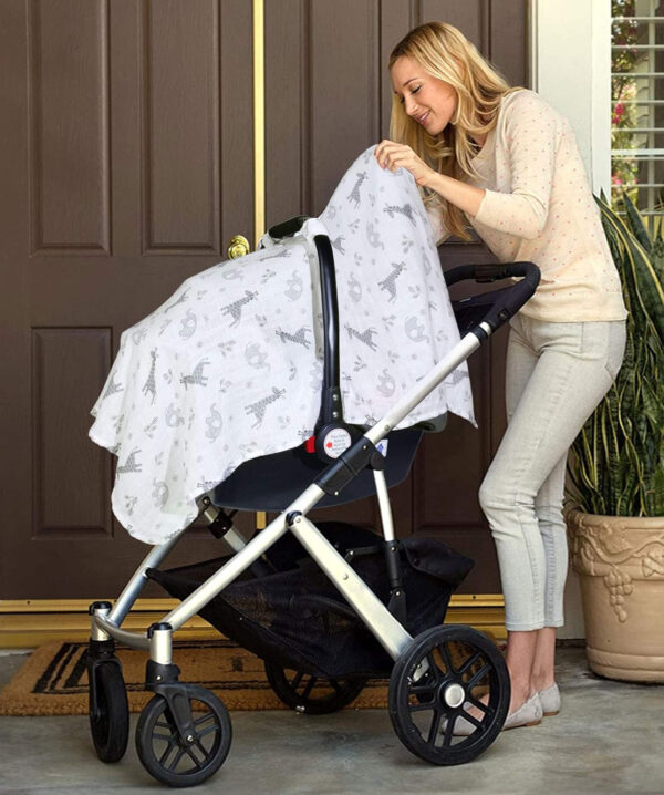 Muslin Carseat Cover for Babies, Metplus Breathable Infant Carseat Cover Lightweight Baby Carrier Cover for Girls Boys, Fit Spring Summer/Hot Days/Warm Weather, Pink Floral