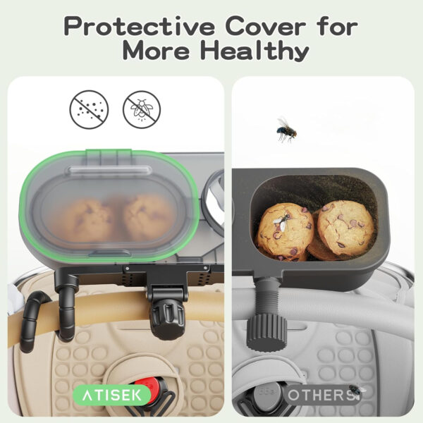 3-in-1 Universal Stroller Snack Tray Attachment with Dust Cover Sturdy Stroller Cup Snack Holder Clamp & Silicone Arms Grip Design Baby Travel Gear Accessories Detachable Dishwasher-Safe Universal Fit